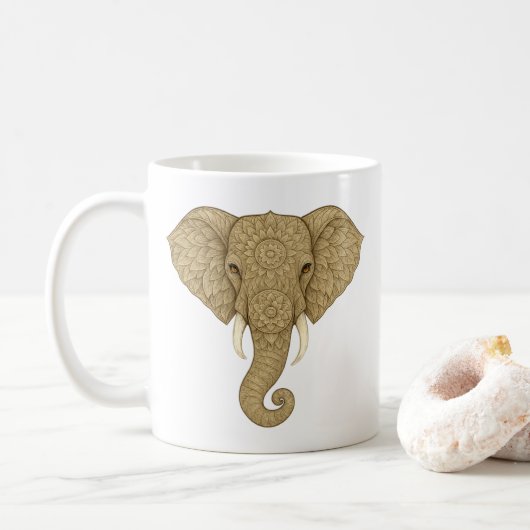 Golden Mandala Elephant Boho - Graphic Art Tea コーヒーマグカップ (ドーナツ)