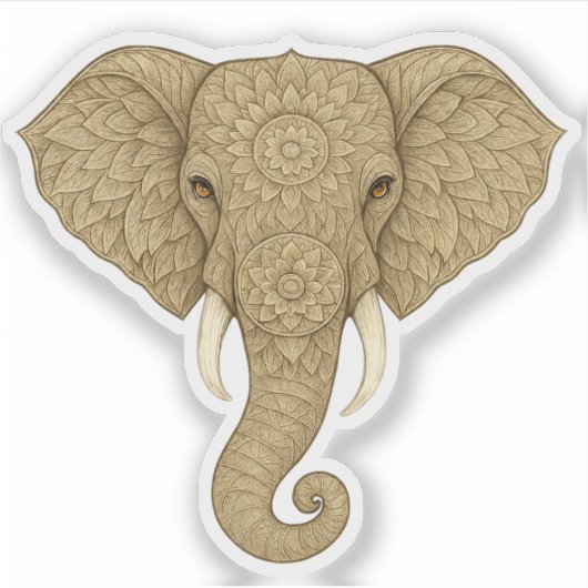 Golden Mandala Elephant Boho - Graphic Art Vinyl シール (正面)