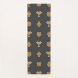 Golden Mandala Elephant Hamsa Hand -Boho Art Print ヨガマット