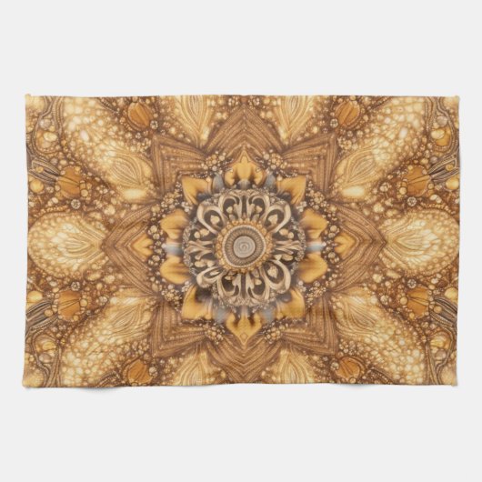 Golden Mandala Kaleidoscope Pattern Kitchen Towel キッチンタオル (横)