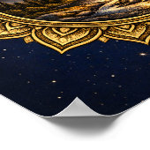 Golden Mandala Mountain Sunset Cosmic Boho Nature ポスター (角)