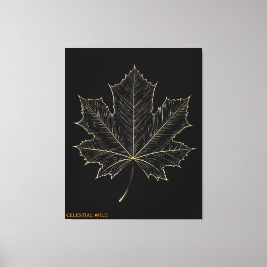 Golden Maple Leaf Botanical Art Canvas Gift キャンバスプリント (正面)