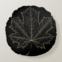 Golden Maple Leaf Botanical Decor Pillow Gift ラウンドクッション