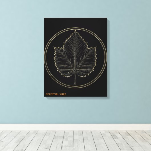 Golden Maple Leaf Circle Botanical Art Canvas Gift キャンバスプリント (インサイチュ (ウッドフロア))