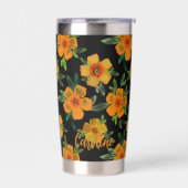 Golden Marigold Bloom with Black Background 保温保冷タンブラー (左面)