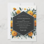 Golden Marigold Botanical Romance Wedding 招待状 (正面)