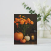 Golden Marigolds Pumpkin Glow Candlelight Postcard ポストカード (スタンド正面)