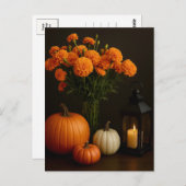 Golden Marigolds Pumpkin Glow Candlelight Postcard ポストカード (正面/裏面)
