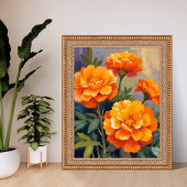 Golden Marigolds | Watercolor Flowers Floral ポスター