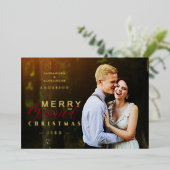 Golden Married & Merry Newlyweds Photo Christmas 箔シーズンカード (立ち正面)