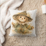 Golden Meadow Fairytale Throw Pillow クッション<br><div class="desc">A charming throw pillow featuring a golden meadow fairytale design with a gentle little scarecrow surrounded by soft wildflowers and warm countryside tones. Inspired by vintage storybook illustrations, this artwork captures the peaceful beauty of autumn fields and the quiet magic of a dreamy meadow—perfect for adding a cozy, whimsical touch...</div>