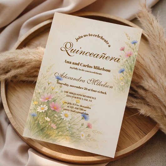 Golden Meadow Wildflower Quinceañera 招待状