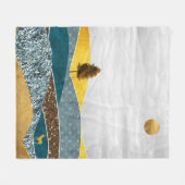 Golden Meadow with Tree and Deer フリースブランケット (正面(横))