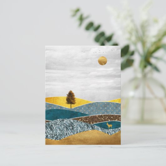 Golden Meadow with Tree and Deer ポストカード (スタンド正面)