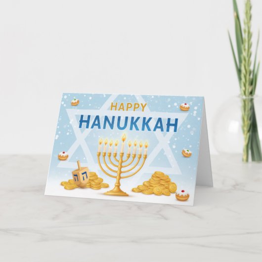Golden Menorah Hanukkah Blessings Greeting Card サンキューカード (正面)