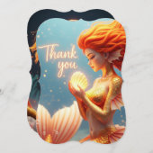 Golden Mermaid Thank You Card | Ocean Fantasy Art  (正面/裏面)