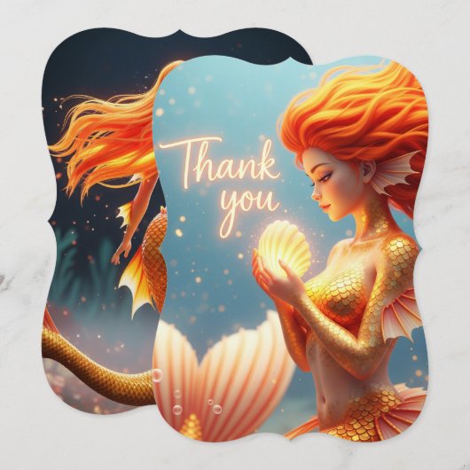 Golden Mermaid Thank You Card | Ocean Fantasy Art  (正面/裏面)