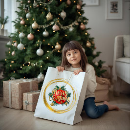 Golden Merry Christmas Gift Bag ラージペーパーバッグ