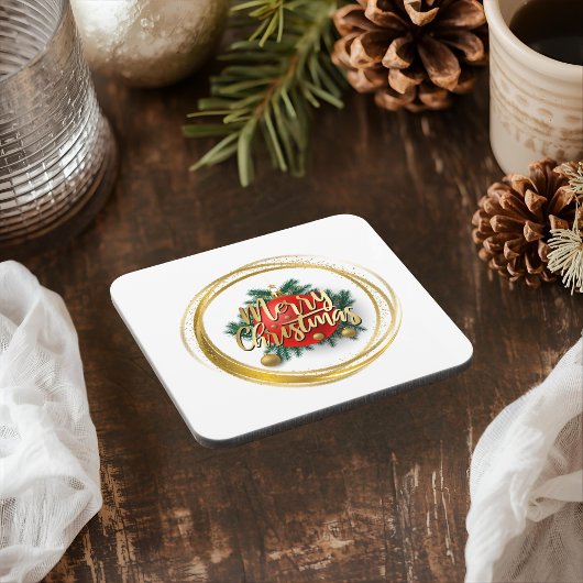 Golden Merry Christmas Hard plastic coaster コースター