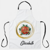 Golden Merry Christmas Personalized Apron エプロン (正面)
