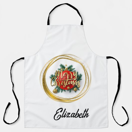 Golden Merry Christmas Personalized Apron エプロン (正面)
