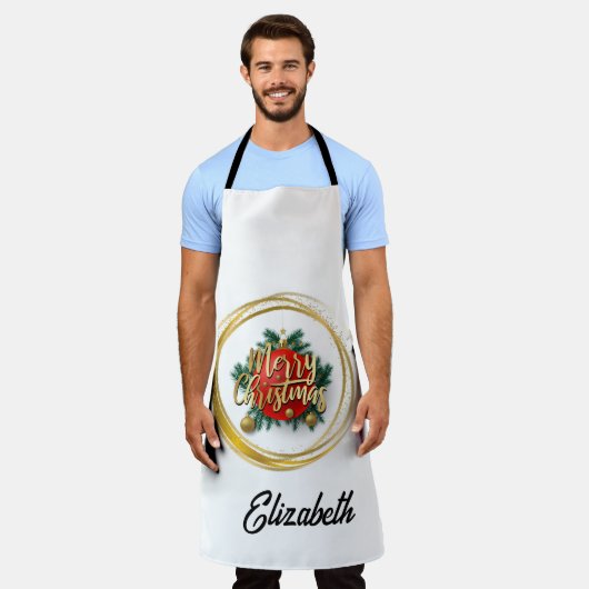 Golden Merry Christmas Personalized Apron エプロン (着用した状態)