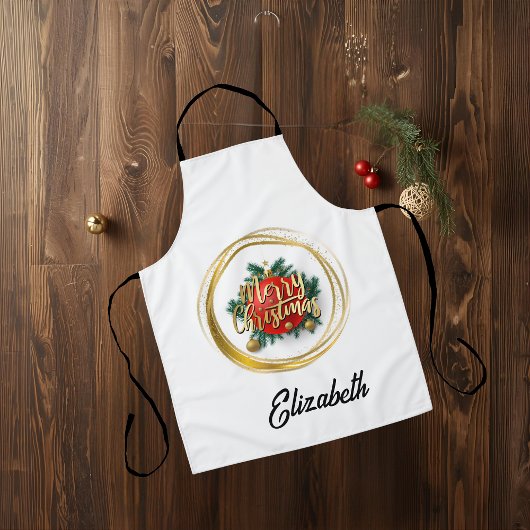 Golden Merry Christmas Personalized Apron エプロン