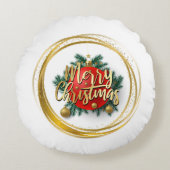 Golden Merry Christmas Personalized Round Pillow ラウンドクッション (正面)