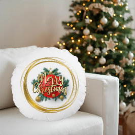 Golden Merry Christmas Personalized Round Pillow ラウンドクッション