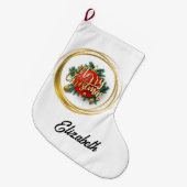 Golden Merry Christmas Personalized Stocking ラージクリスマスストッキング (正面 (吊り時))