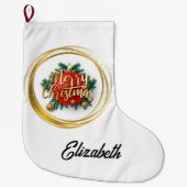 Golden Merry Christmas Personalized Stocking ラージクリスマスストッキング (正面)