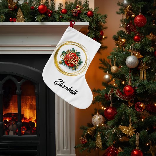 Golden Merry Christmas Personalized Stocking ラージクリスマスストッキング