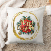 Golden Merry Christmas Personalized Throw Pillow クッション (ブランケット)
