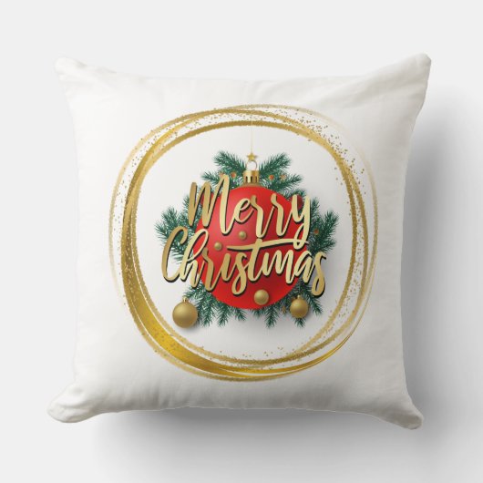 Golden Merry Christmas Personalized Throw Pillow クッション (正面)