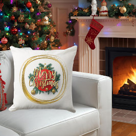 Golden Merry Christmas Personalized Throw Pillow クッション