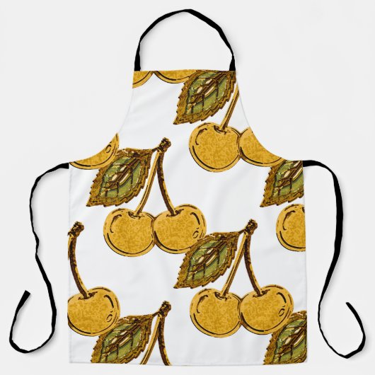 Golden Metallic Cherries Pattern エプロン (正面)