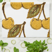 Golden Metallic Cherries Pattern キッチンタオル (折り畳み)