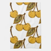 Golden Metallic Cherries Pattern キッチンタオル (縦)