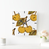 Golden Metallic Cherries Pattern スクエア壁時計 (ホーム)