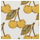 Golden Metallic Cherries Pattern ファブリック (クローズアップ)