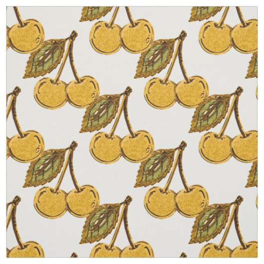 Golden Metallic Cherries Pattern ファブリック (見本)