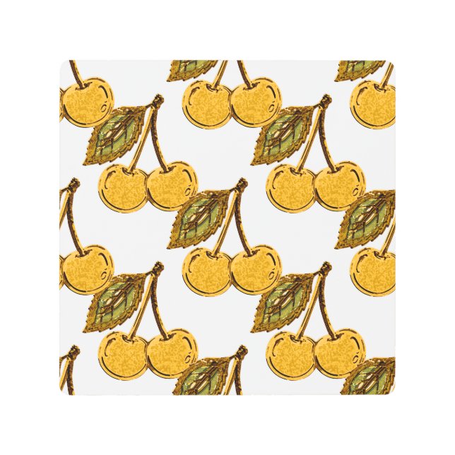 Golden Metallic Cherries Pattern メタルプリント (正面)