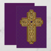Golden Metallic Cross Purple Decorative Background シーズンカード (正面/裏面)