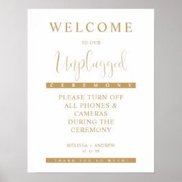 Golden Minimalist Unplugged Wedding Sign ポスター
