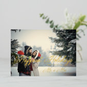 Golden Modern Mr & Mrs Happiest Holidays Christmas 箔シーズンカード (立ち正面)
