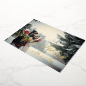 Golden Modern Mr & Mrs Happiest Holidays Christmas 箔シーズンカード (回転した状態)