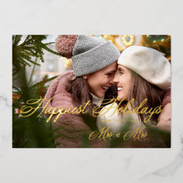 Golden Modern Mrs & Mr Happiest Holidays Christmas 箔シーズンカード