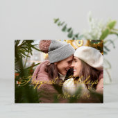 Golden Modern Mrs & Mr Happiest Holidays Christmas 箔シーズンカード (立ち正面)