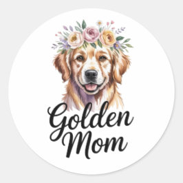 Golden Mom Golden Retriever Floral Sticker Golden  ラウンドシール