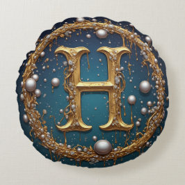 Golden Monogram Initial Letter H ラウンドクッション